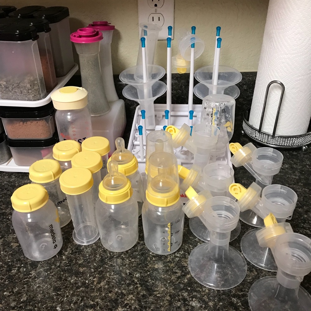 Medela pump parts and bottles
